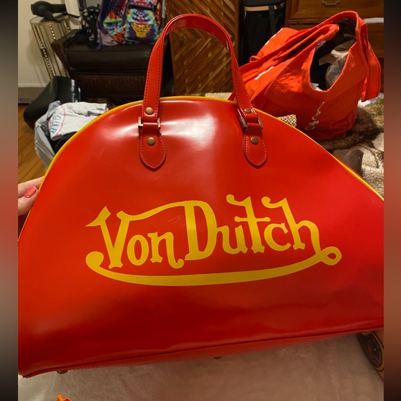 Von Dutch Vibrant Red and Yellow Travel Bag - Picture 3 of 5